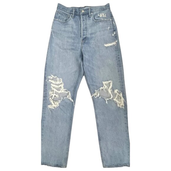 AGOLDE High-Rise Distressed Straight Leg Jeans Light Wash Designer Denim 26 - Picture 1 of 15